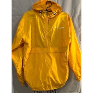 Champion Yellow Anorak Windbreaker Jacket Half Zip Hooded